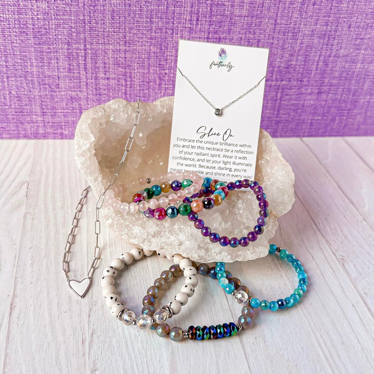 Featherly meaningful jewelry with beaded bracelets and silver sterling silver necklaces 