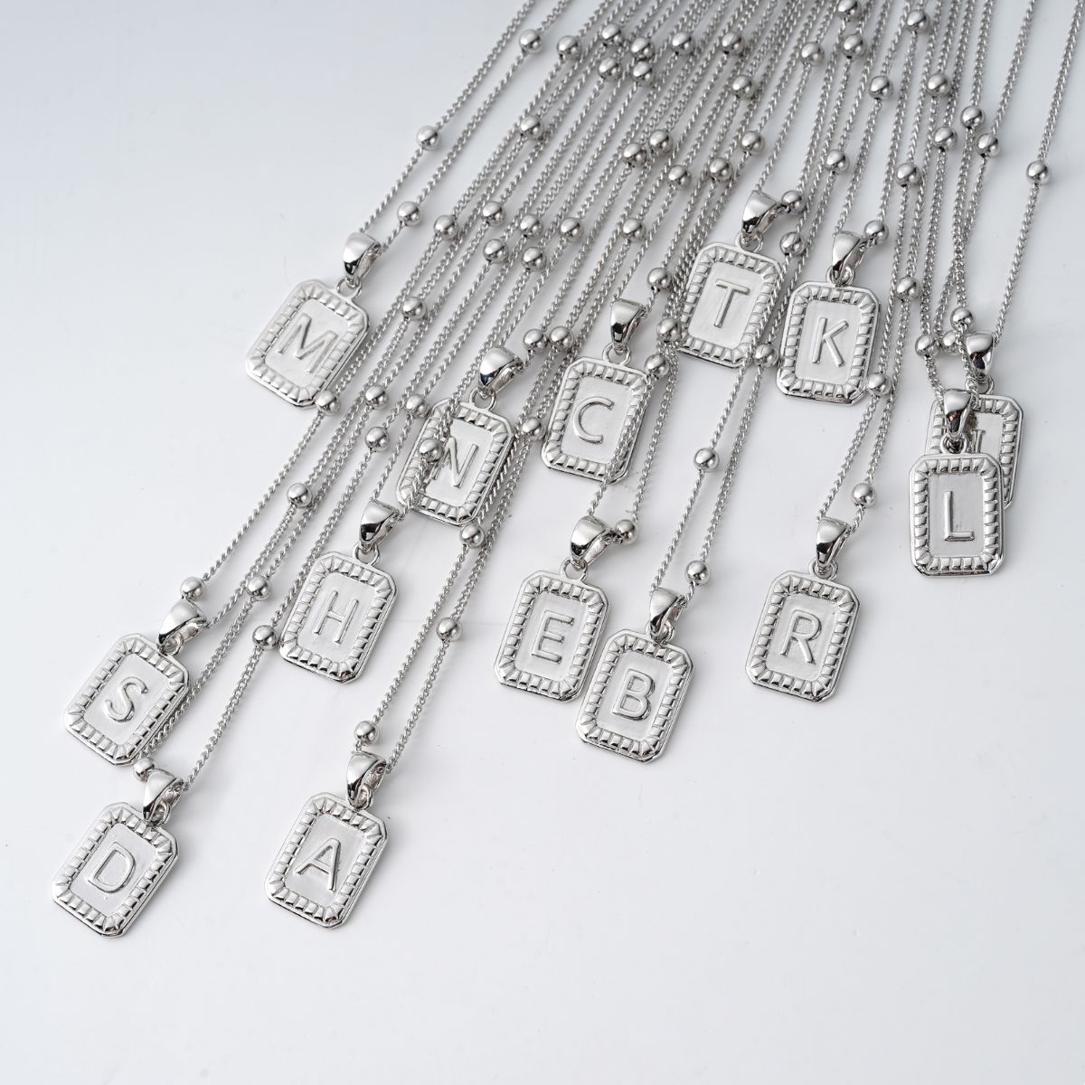 Initial Necklaces Silver adjustable length on satellite chain for women