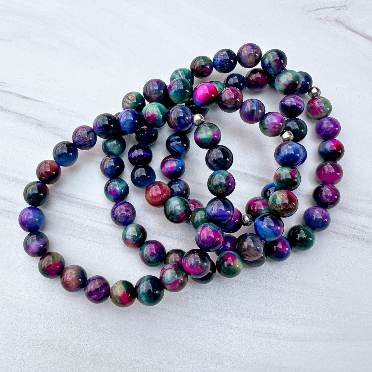 multicolor galaxy tiger's eye 8mm bracelets
