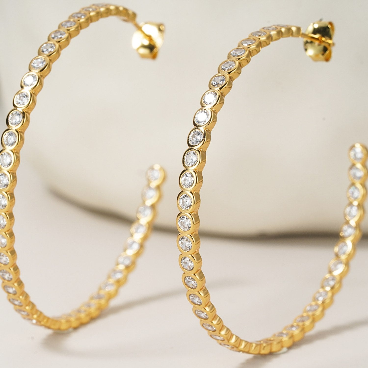 CZ Bezel Hoop Earrings