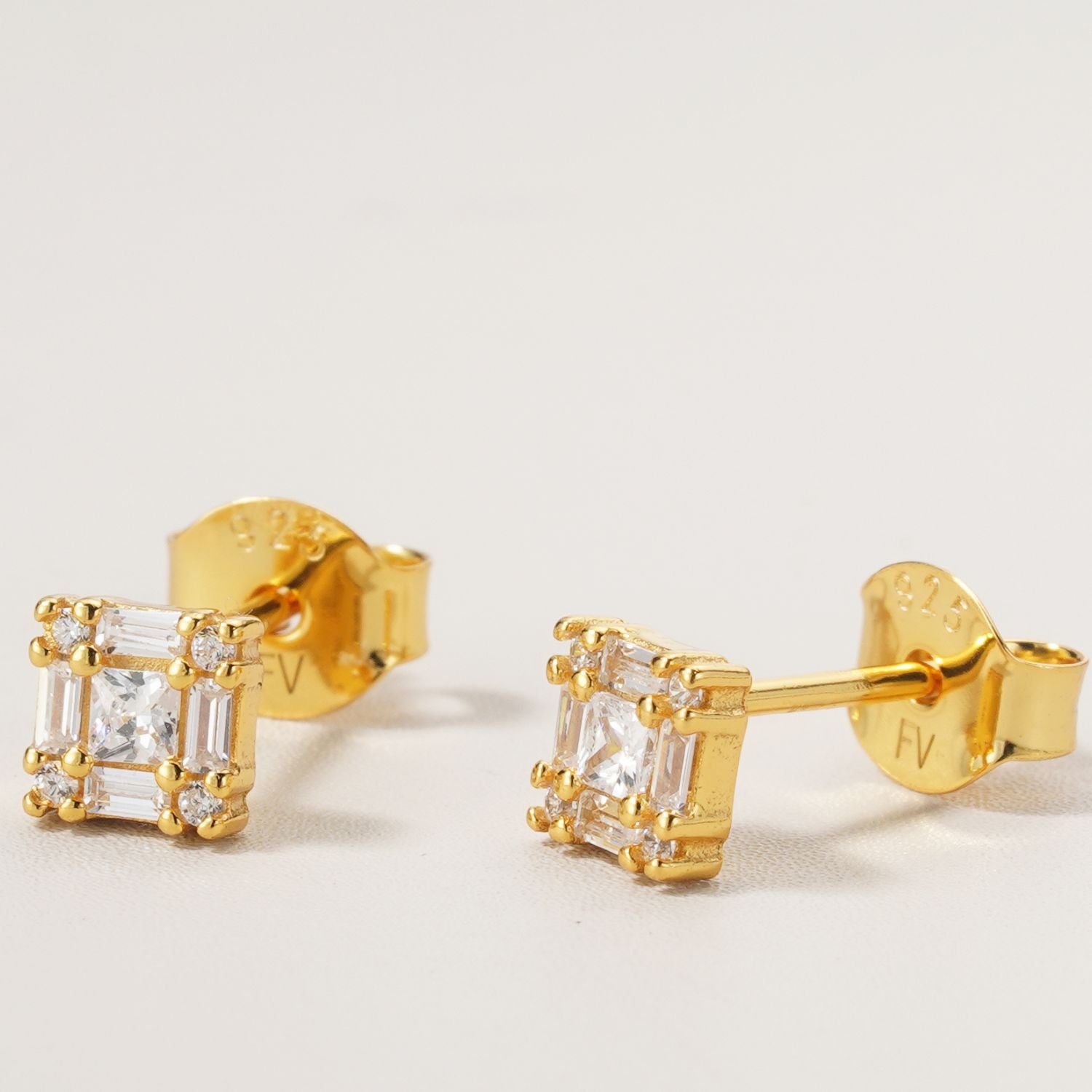 CZ Cluster Square Stud Earrings