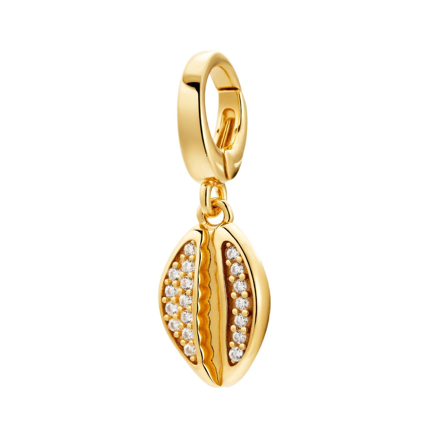 gold cowrie shell cz charm for necklace or bracelet from featherly - clip on charms