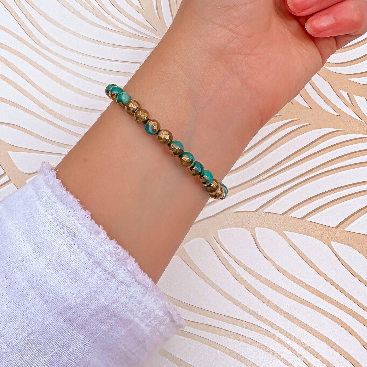 mini stacker bracelet from featherly in gold green agate