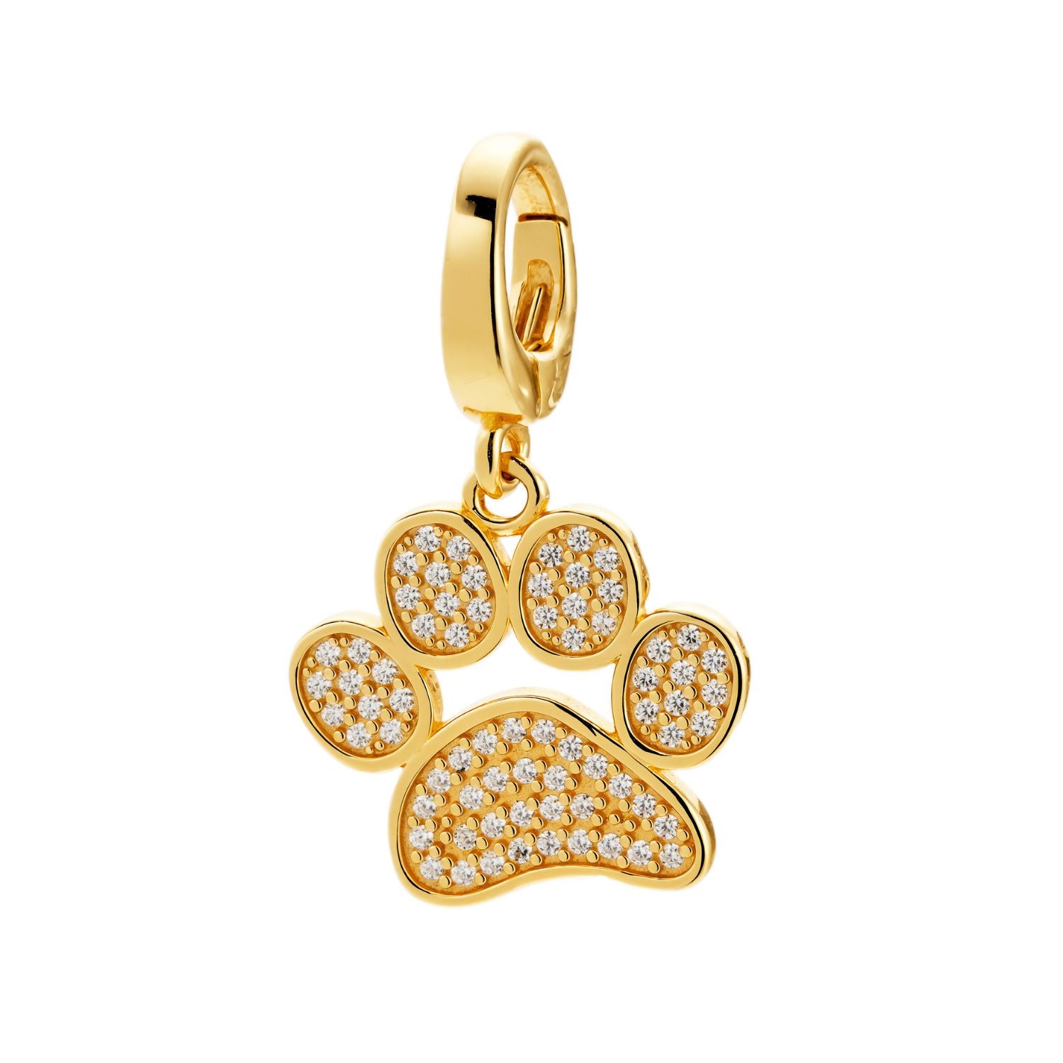 gold paw print cz charm for necklace or bracelet from featherly - clip on charms