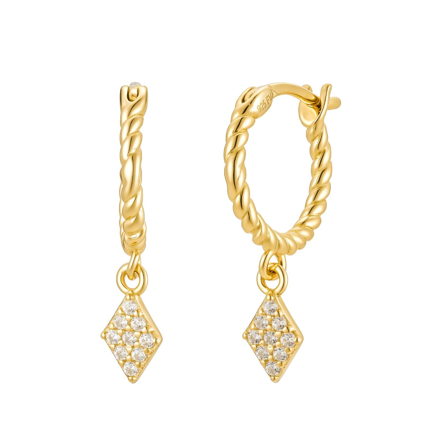 CZ Twisted Huggie Hoop Earrings