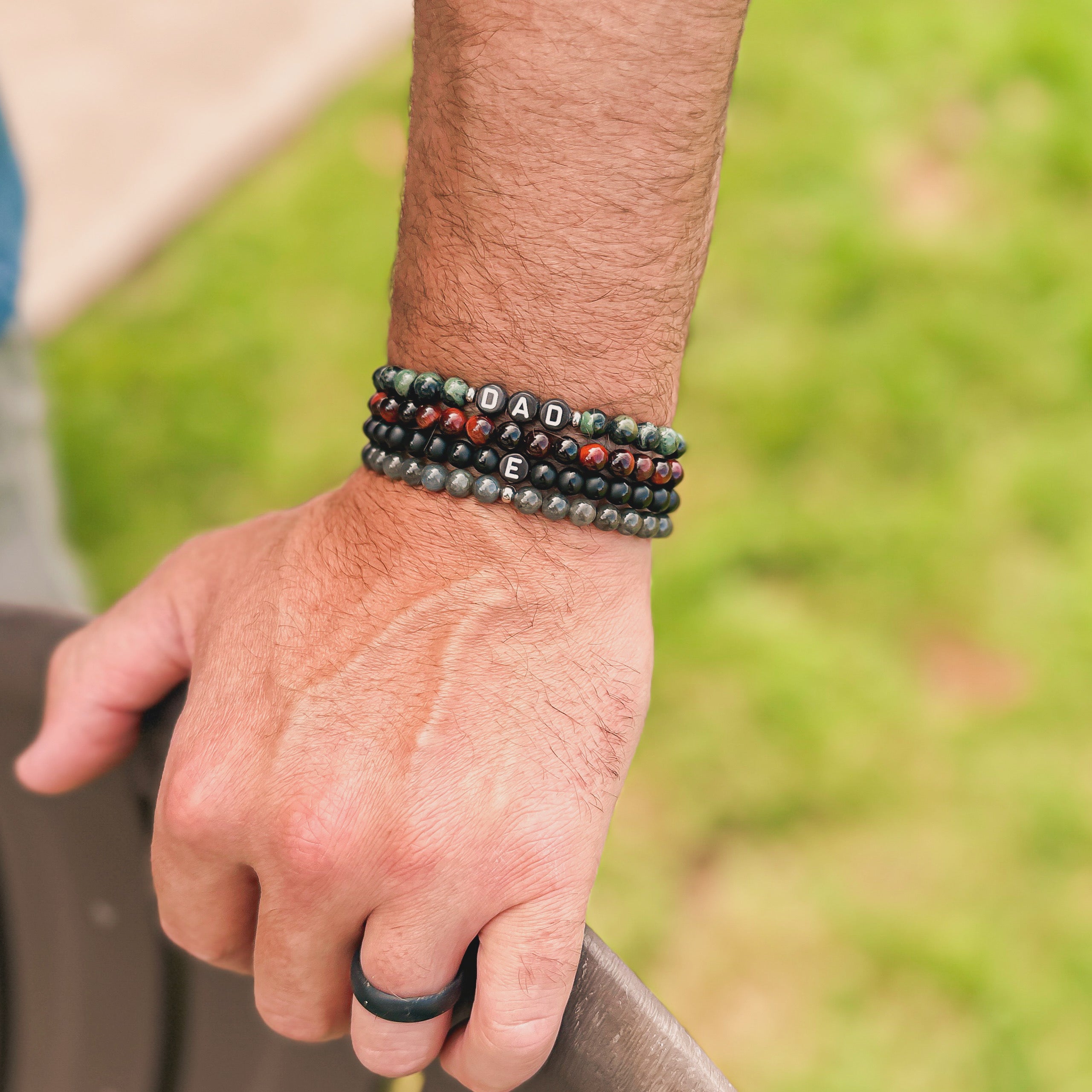 Black Onyx Matte Striped Mini Personalized Bracelet