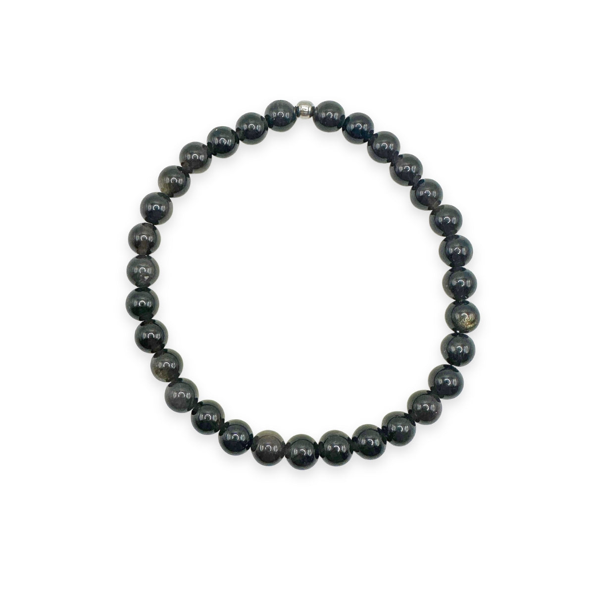 Guy beaded bracelet silver and gold sheen obsidian 6mm mens beaded bracelet