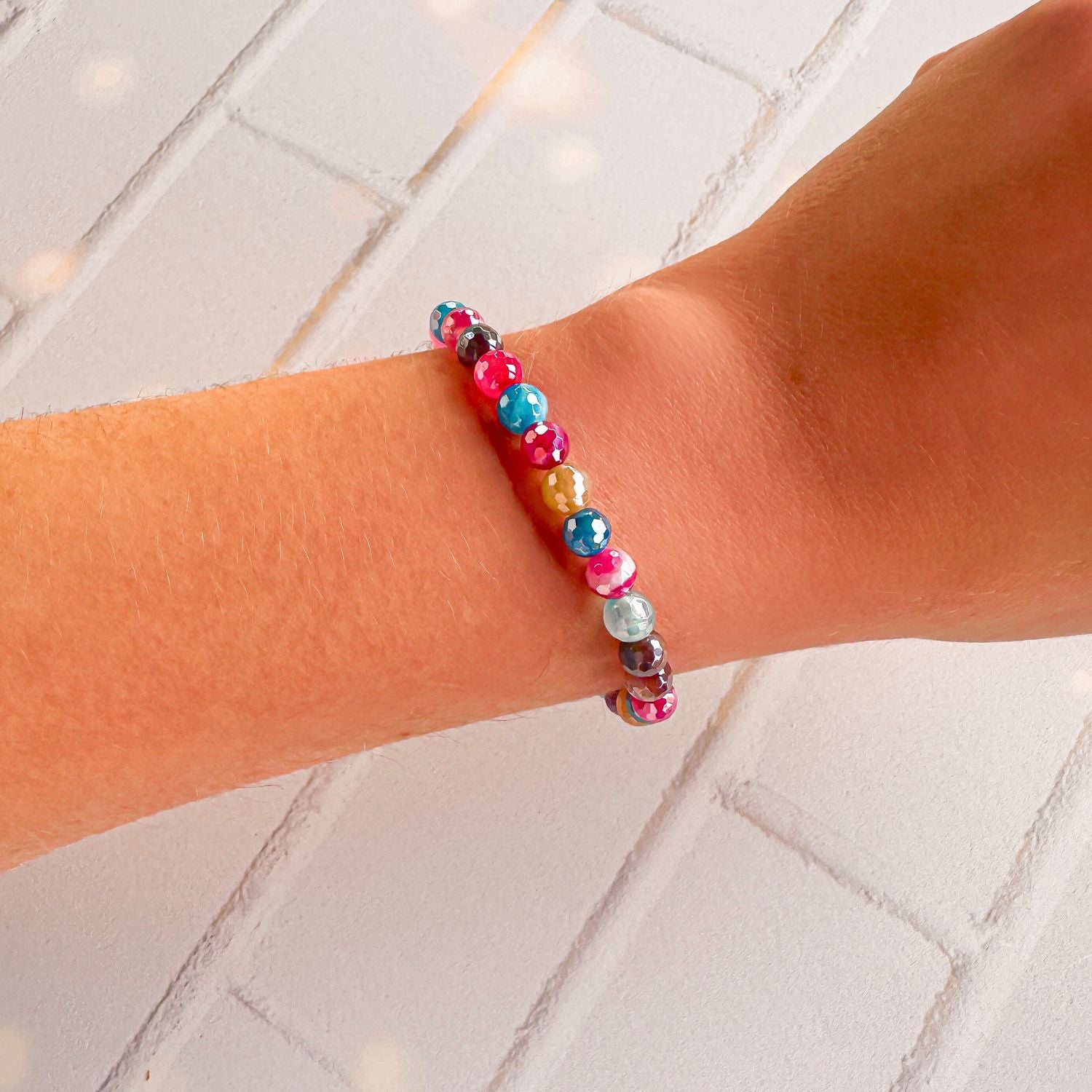 mini stacker bracelet from featherly in multicolor agate