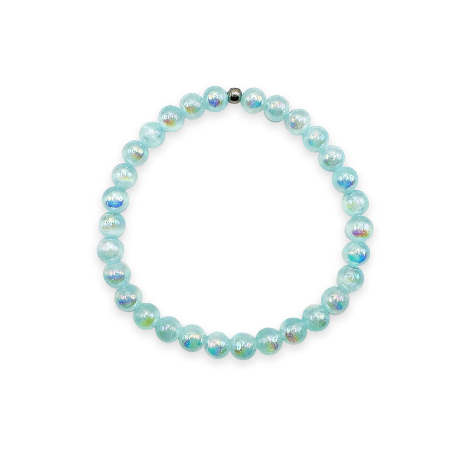 womens beaded bracelet in 6mm mystic aqua blue selenite from Featherly