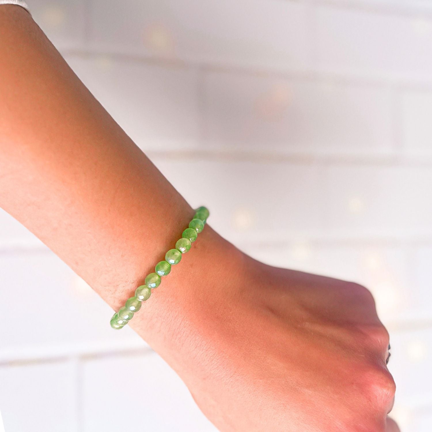 mini stacker bracelet from featherly in mystic green aventurine
