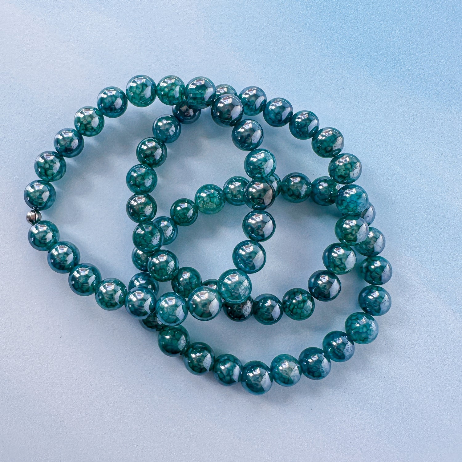 Mystic Teal Dragon Vein Agate Stacker Bracelet