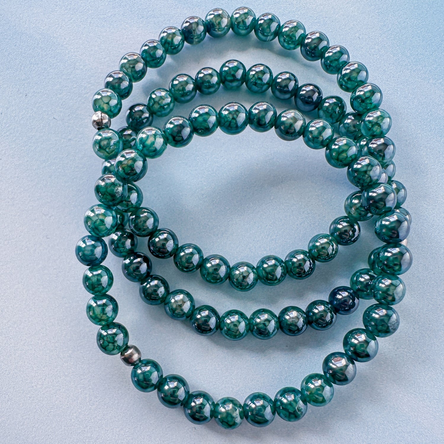 Mystic Teal Dragon Vein Agate Mini Stacker Bracelet