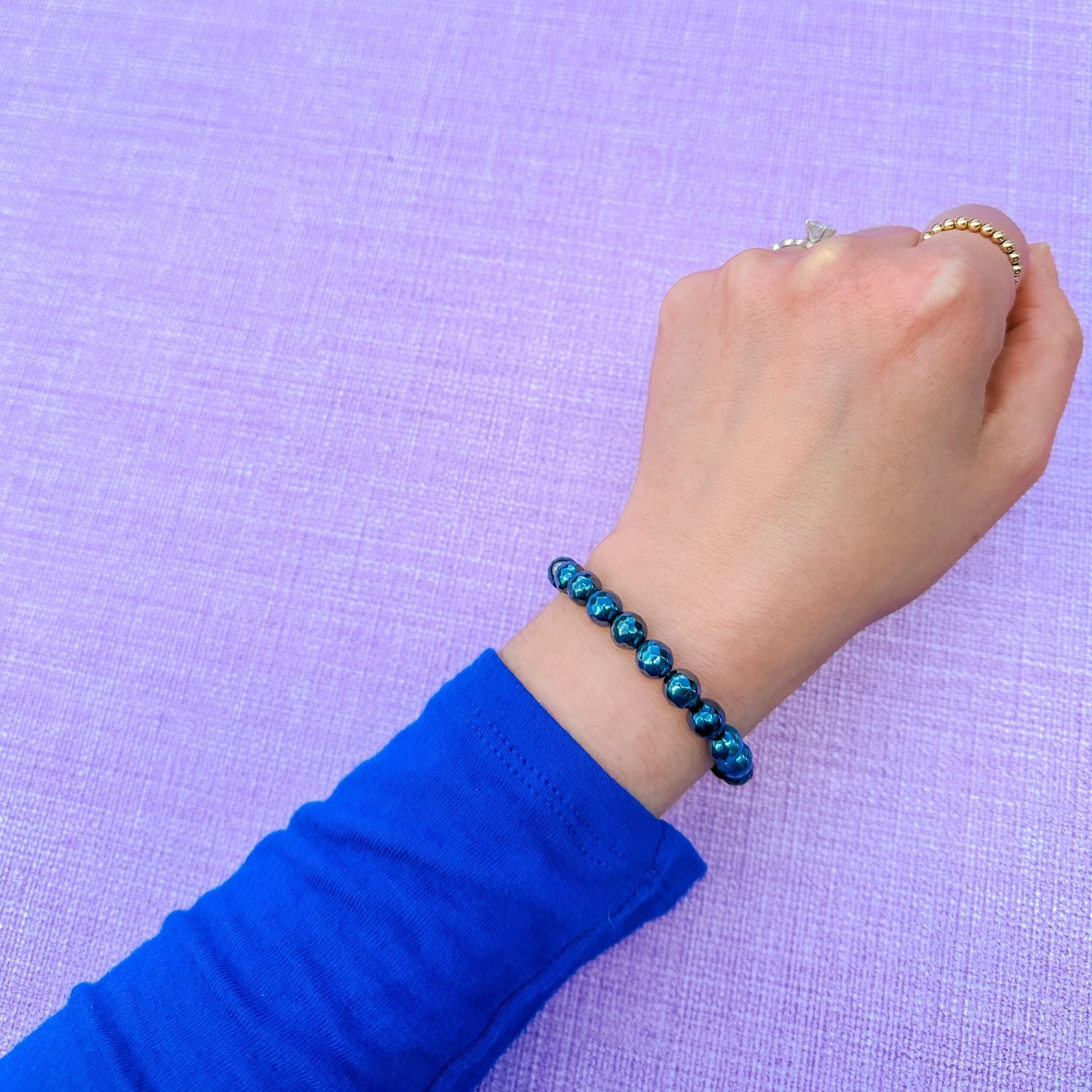 stacker bracelet from featherly in 8mm navy agate
