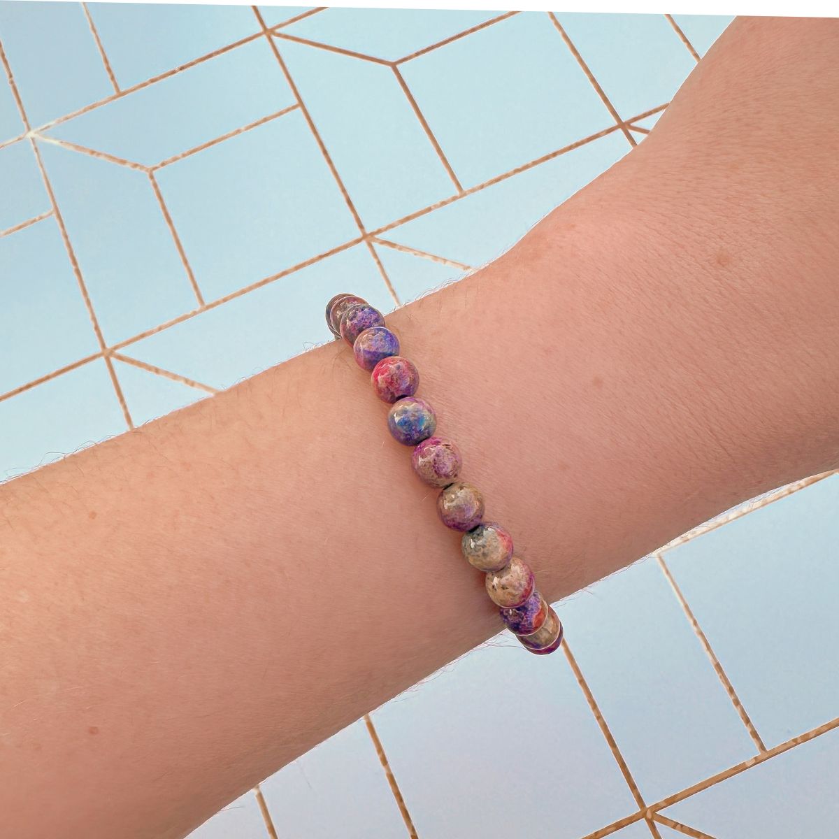 womens beaded bracelet in 6mm rainbow jasper from Featherly