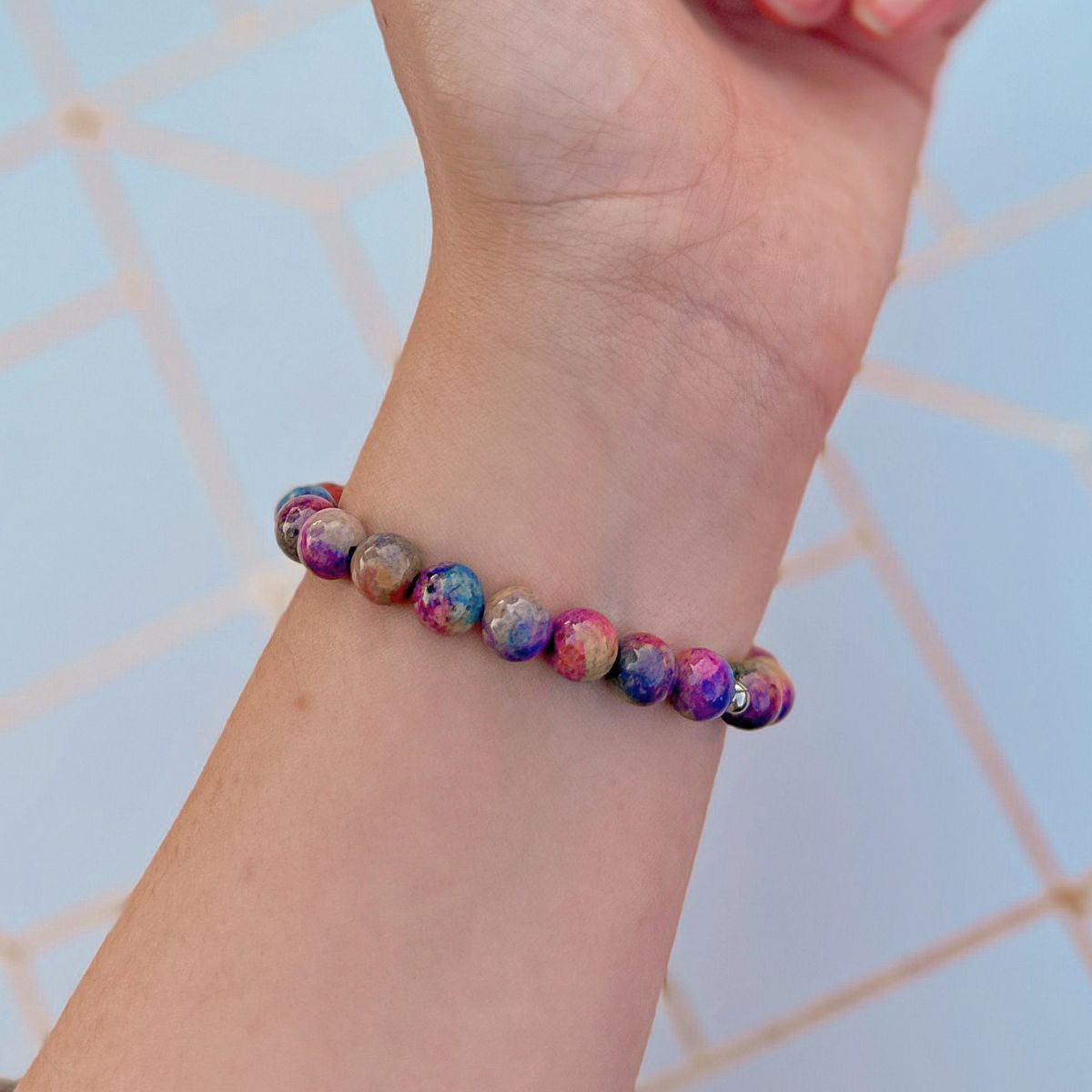 womens beaded bracelet in 8mm rainbow jasper from Featherly