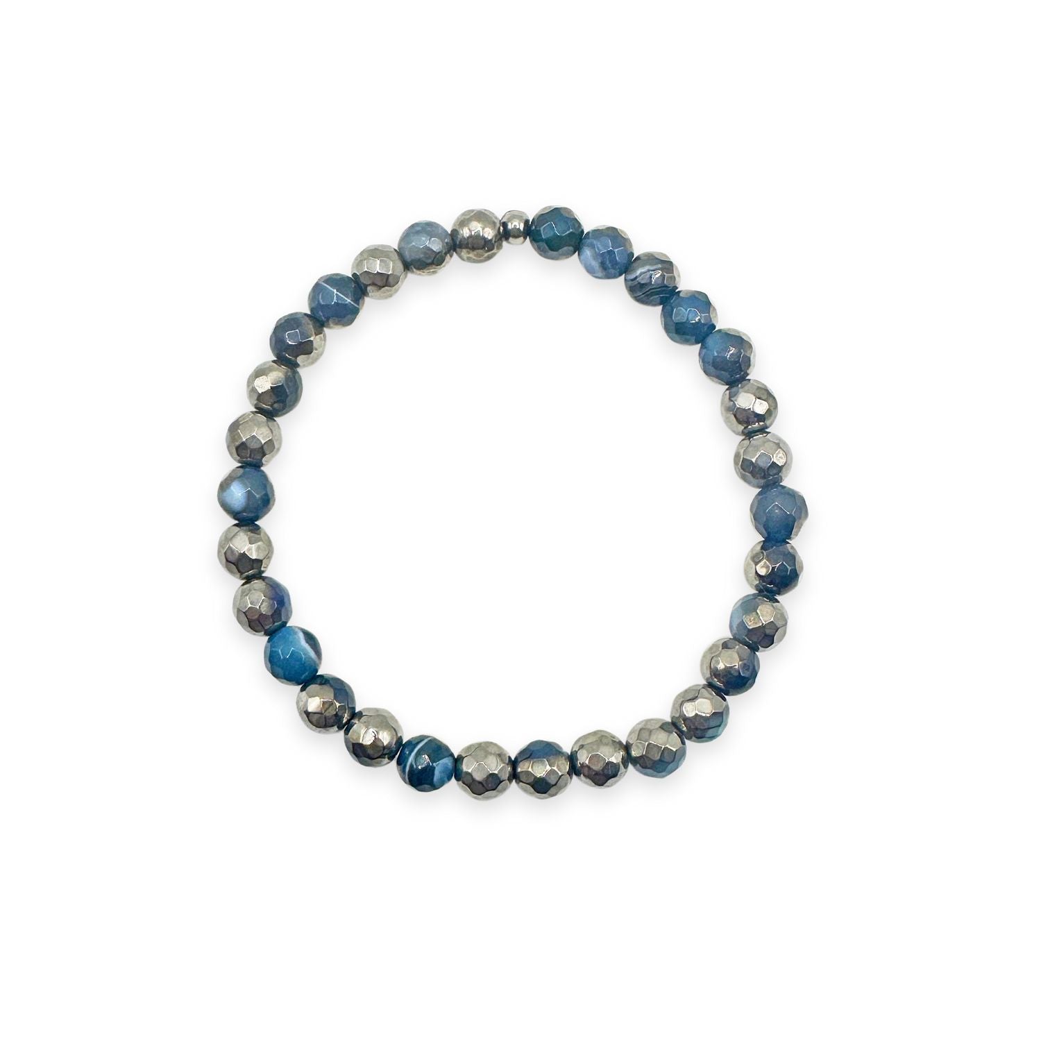 womens beaded bracelet in 6mm silver blue agate from Featherly