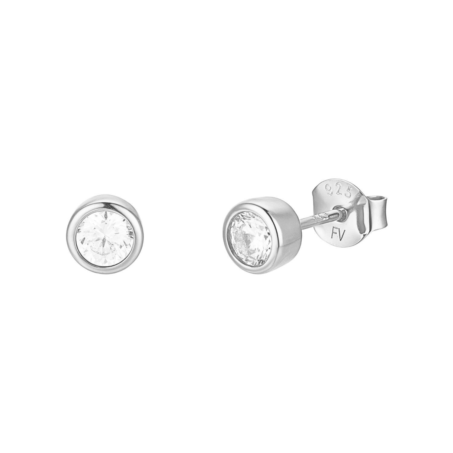 CZ Round Bezel Stud Earrings