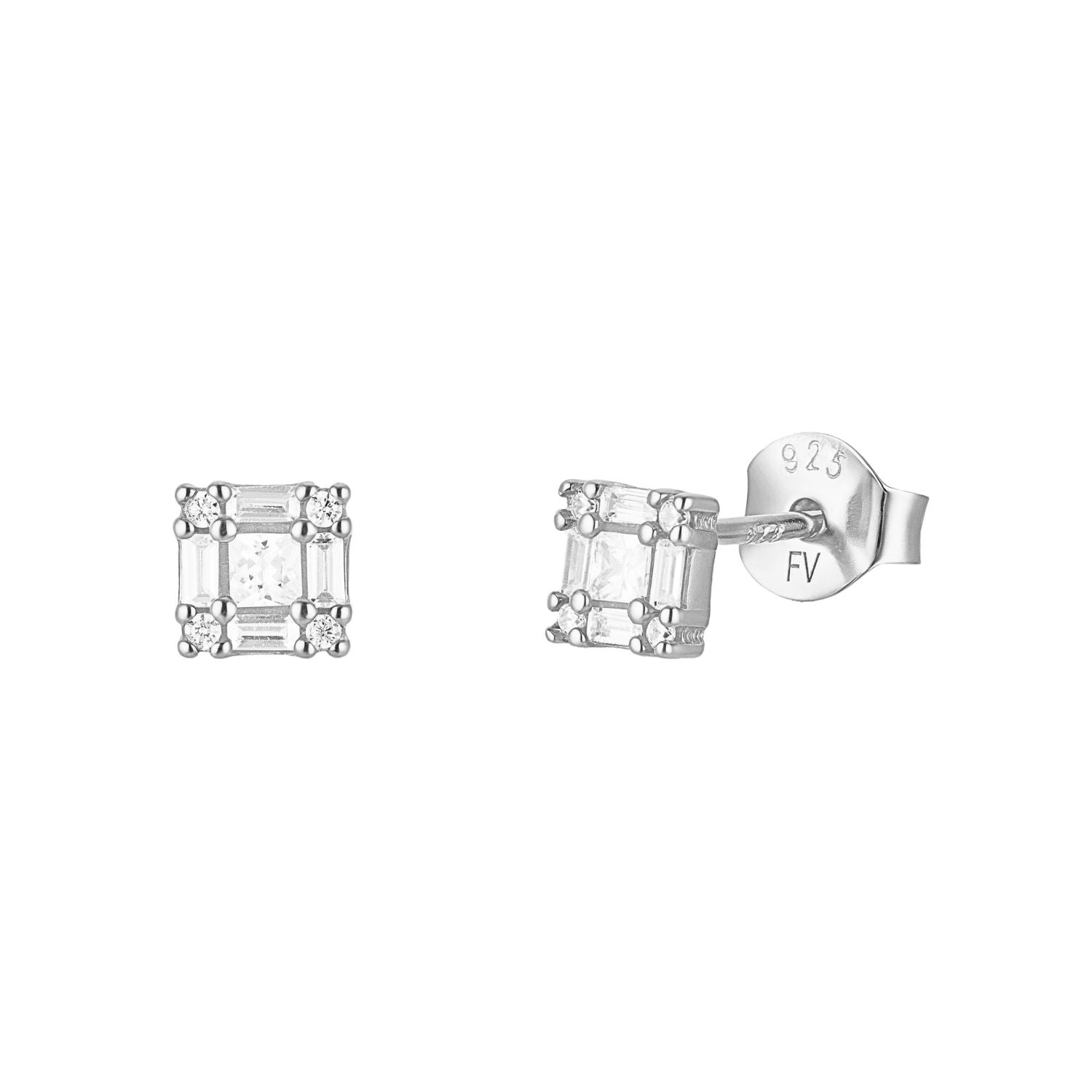 CZ Cluster Square Stud Earrings