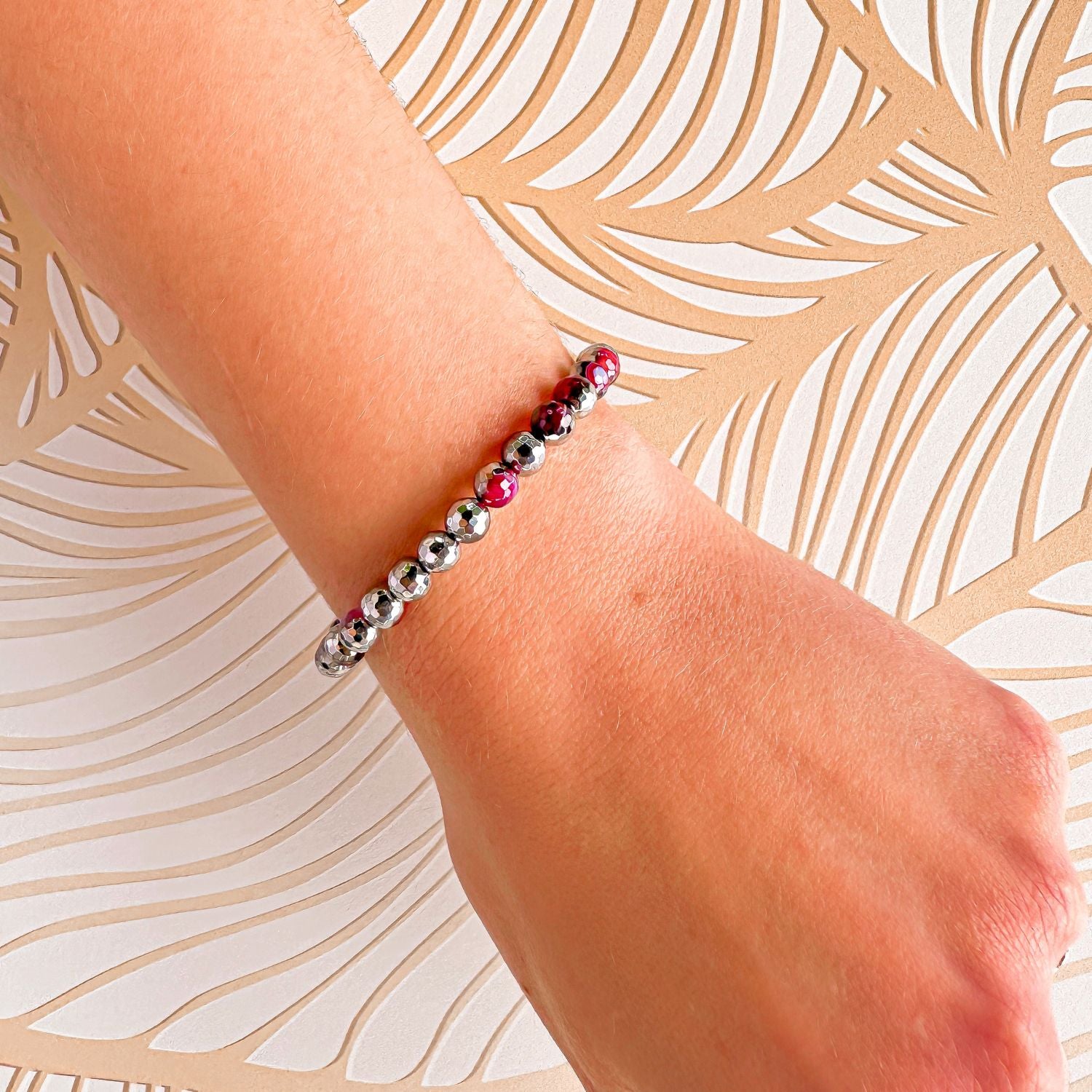 mini stacker bracelet from featherly in silver pink agate