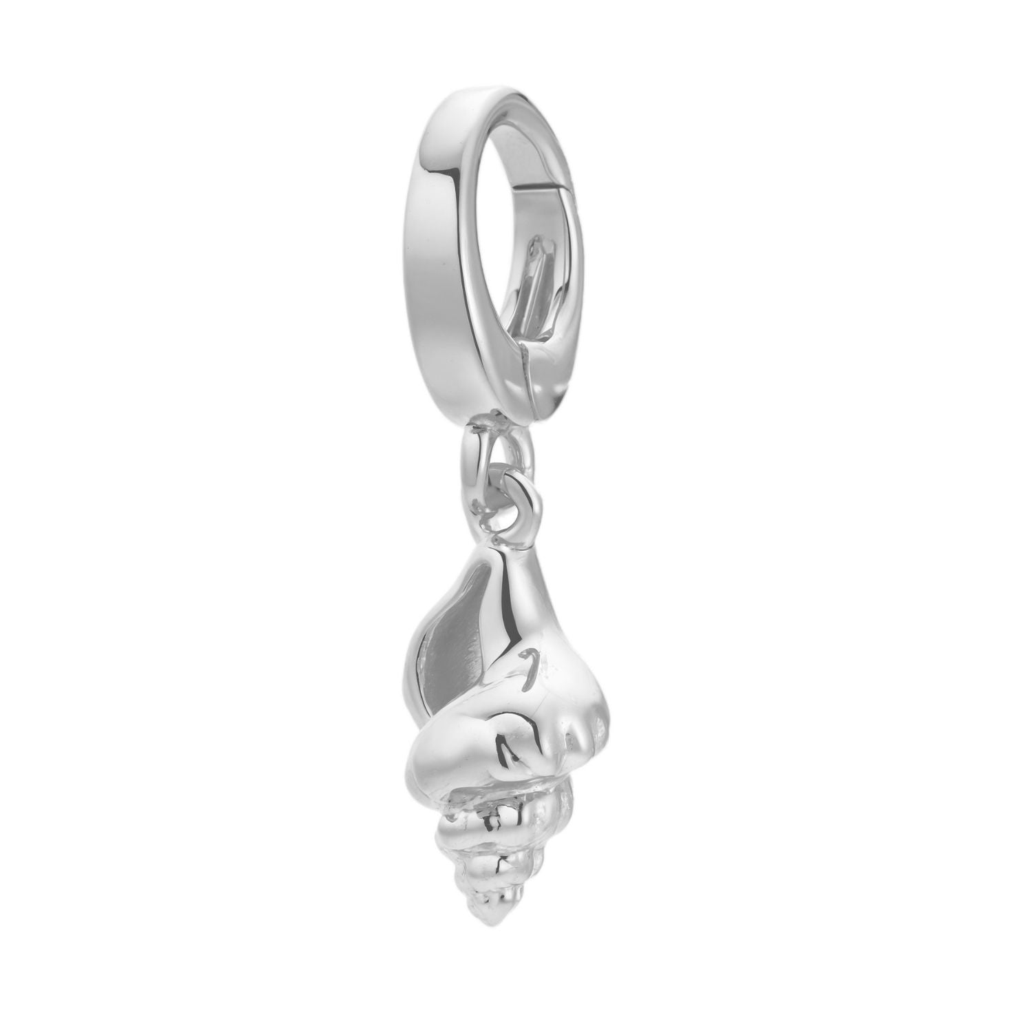 sterling silver seashell charm for necklace or bracelet from featherly - clip on charms