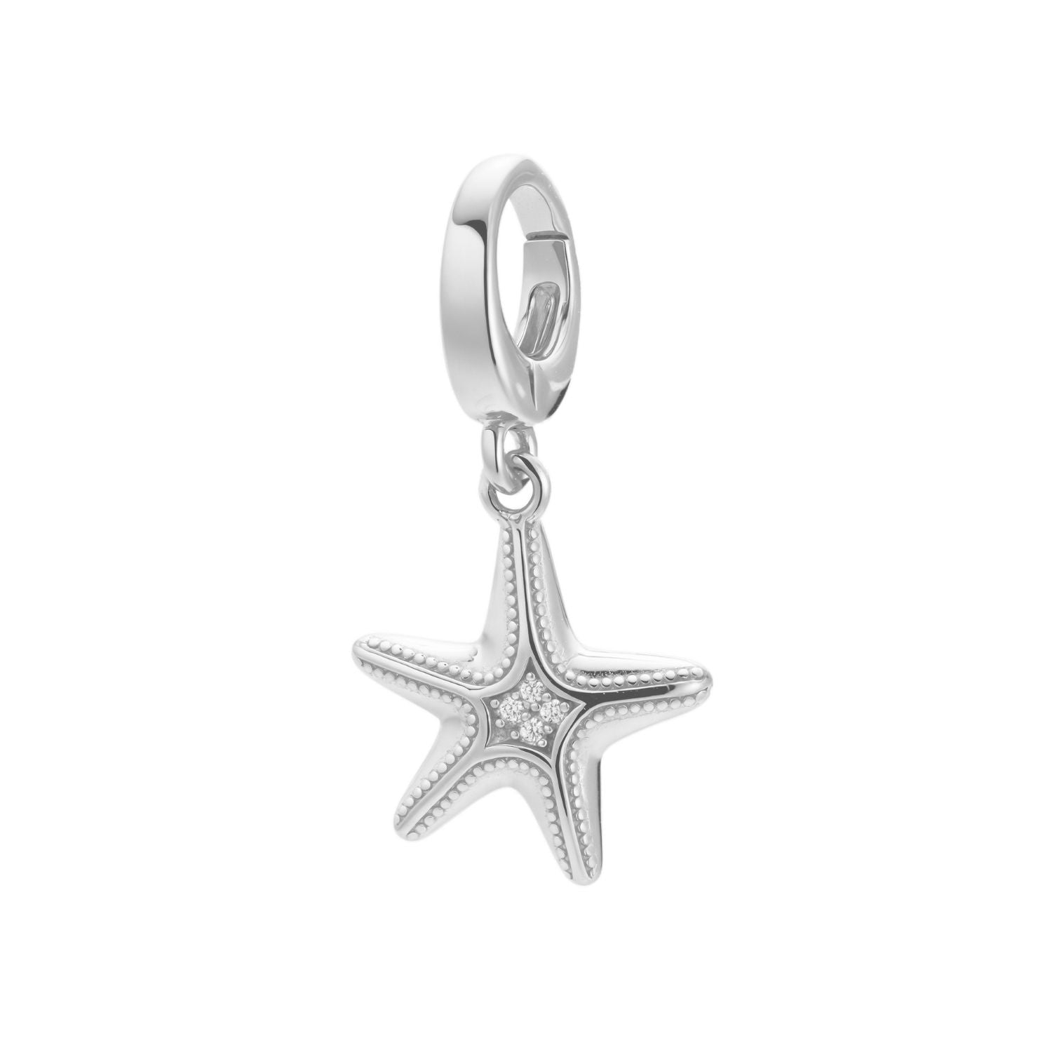 sterling silver starfish cz charm for necklace or bracelet from featherly - clip on charms