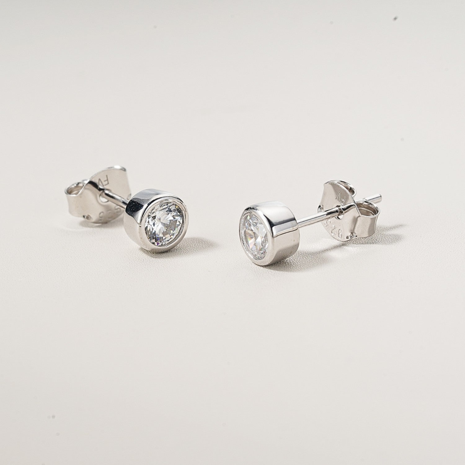 CZ Round Bezel Stud Earrings