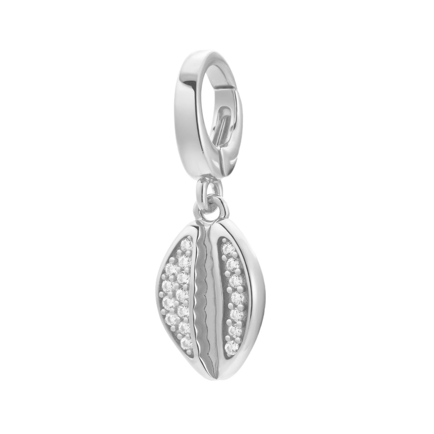 sterling silver cowrie shell cz charm for necklace or bracelet from featherly - clip on charms