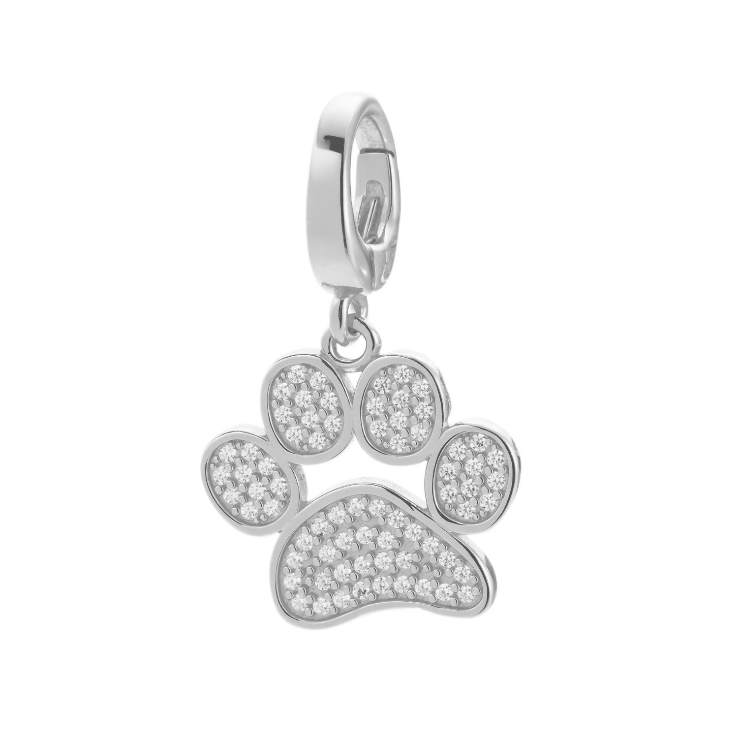 sterling silver paw print cz charm for necklace or bracelet from featherly - clip on charms