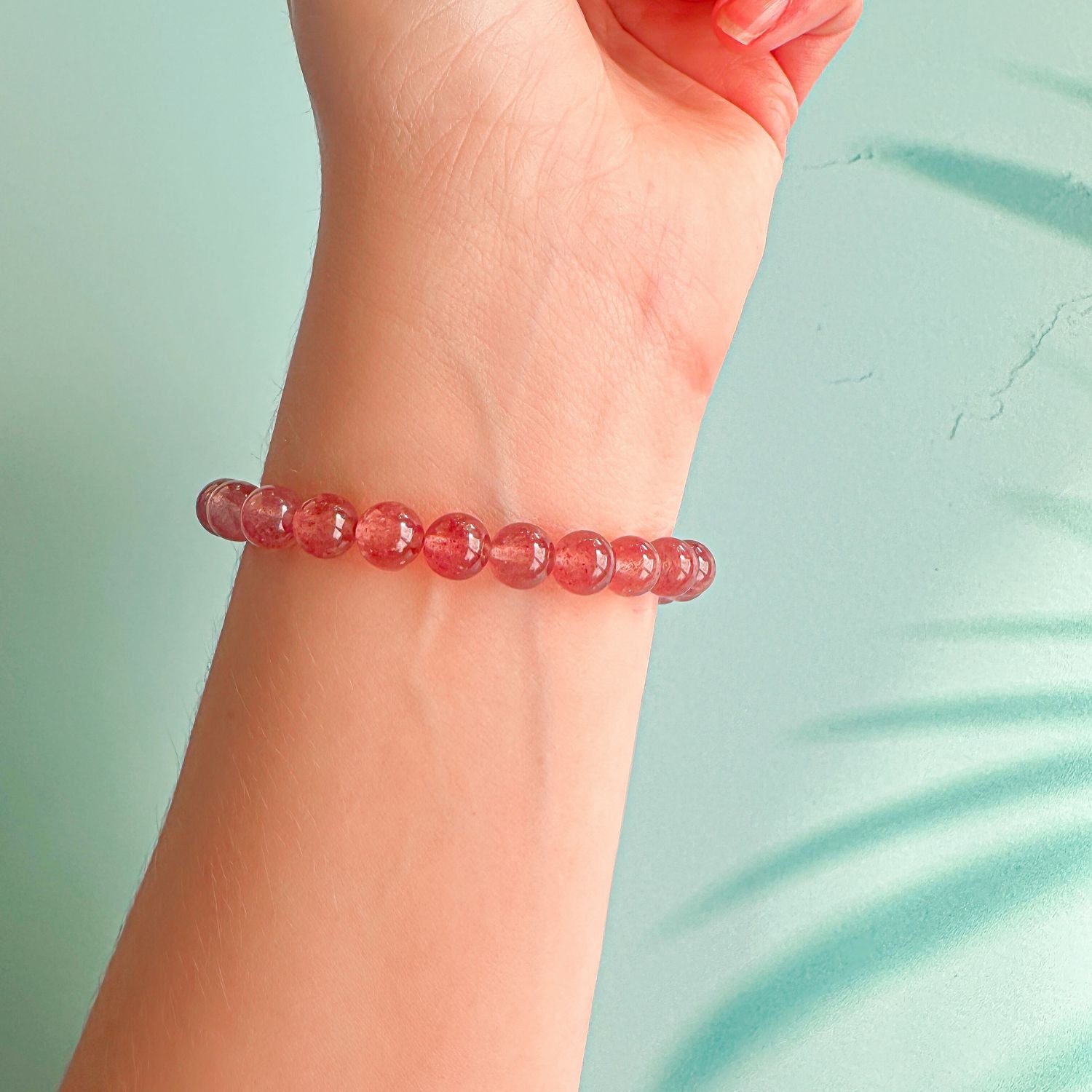 stacker bracelet from featherly in strawberry quartz