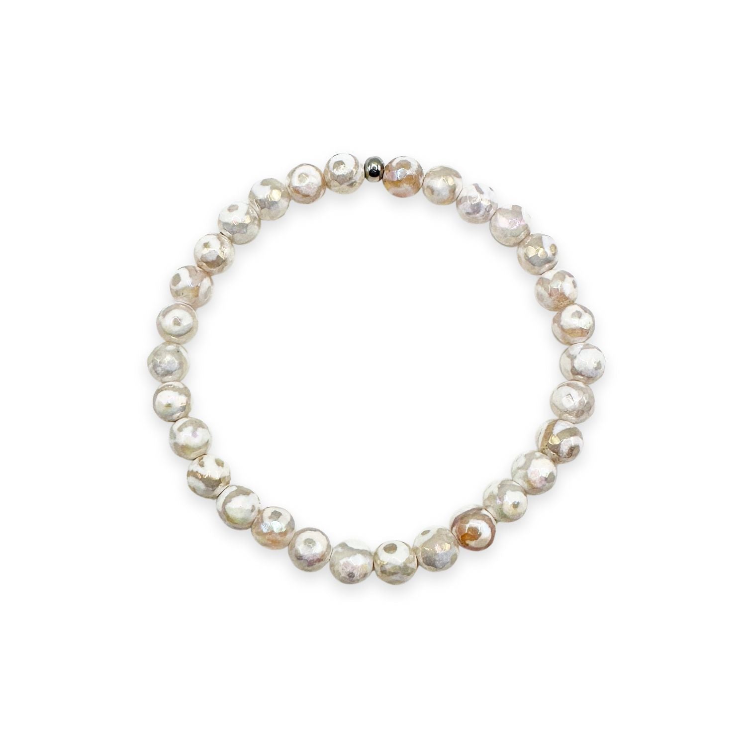 womens beaded bracelet in 6mm white evil eye tibetan agate from Featherly