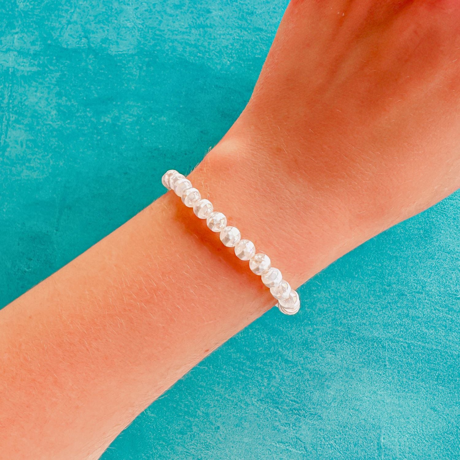 mini stacker bracelet from featherly in white lined tibetan agate