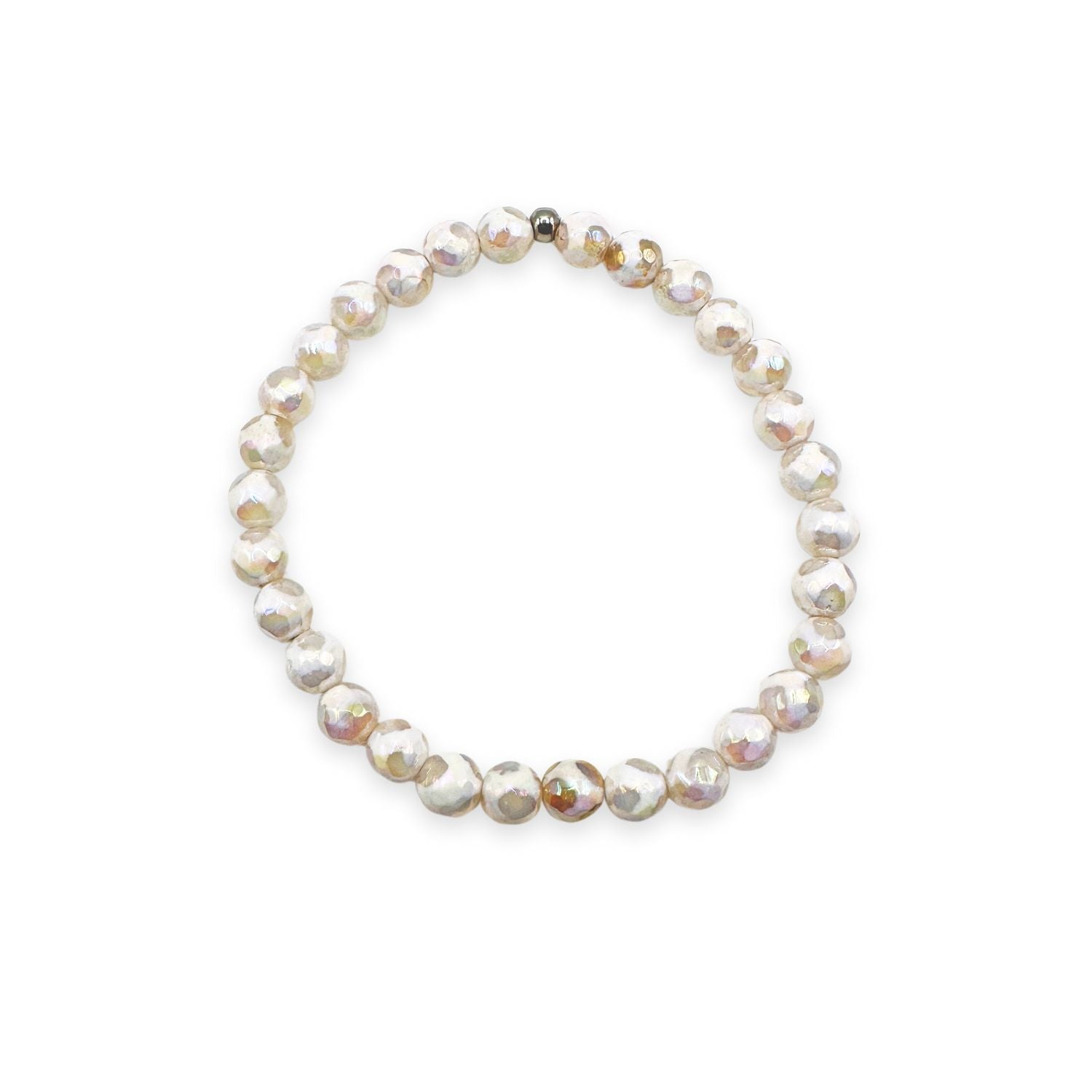 womens beaded bracelet in 6mm white tibetan agate from Featherly