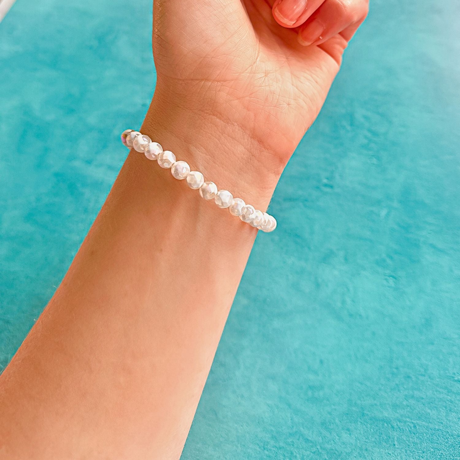 mini stacker bracelet from featherly in white tibetan agate