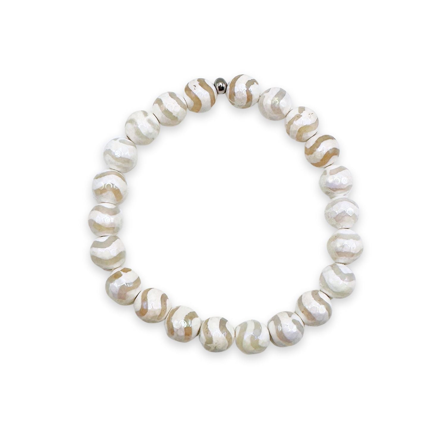 womens beaded bracelet in 8mm white wave tibetan agate from Featherly