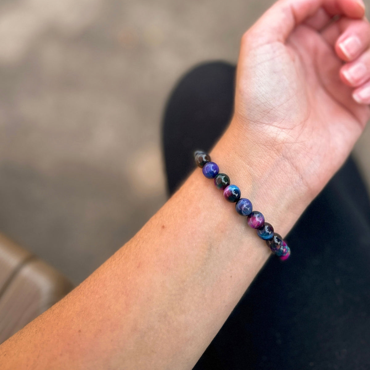 stacker bracelet from featherly in galaxy tigers eye 