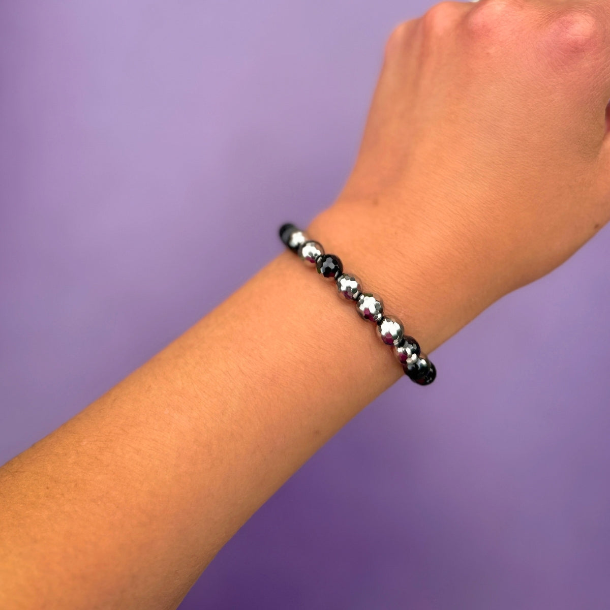Silver Black Onyx Faceted Bracelet