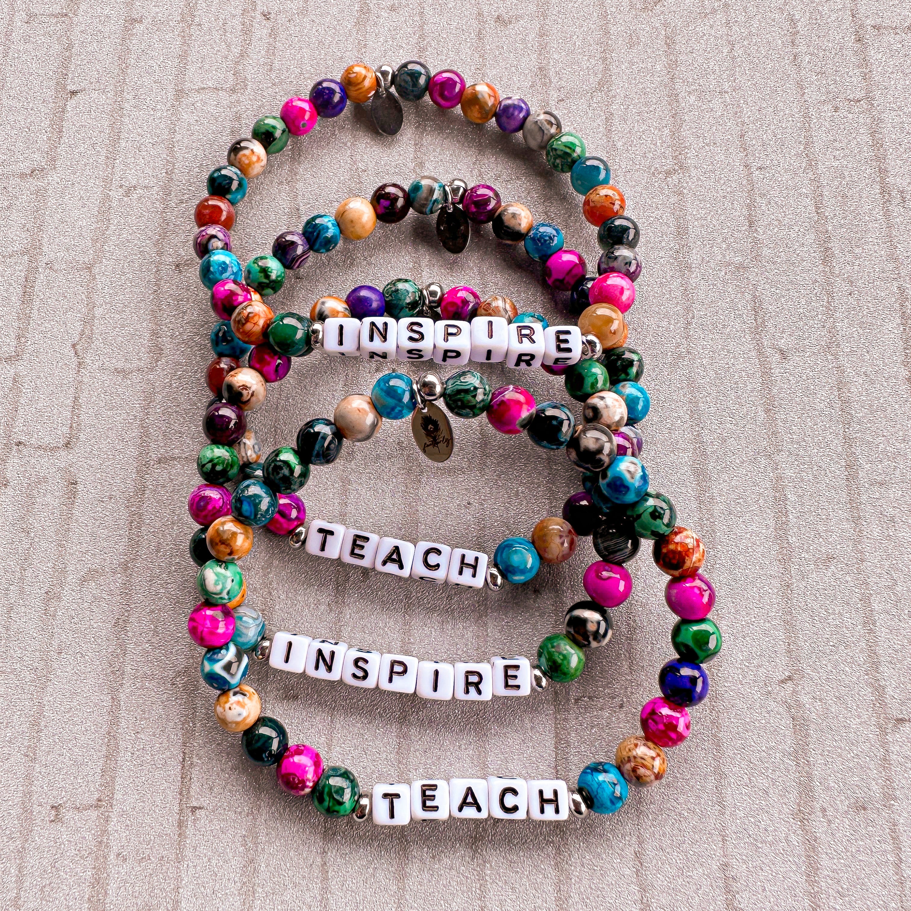 Teacher Appreciation - Teach Multicolor Agate Bracelet