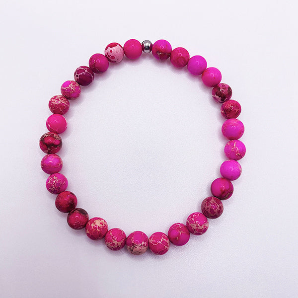 Featherly Fuchsia Impression Jasper Mini Stacker Beaded Gemstone Bracelet