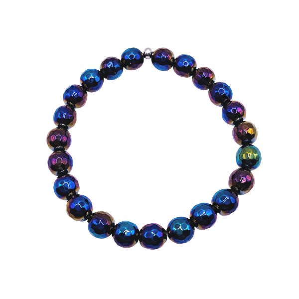 Featherly Rainbow Black Agate Faceted Stacker Crystal Gemstone Beaded Bracelet