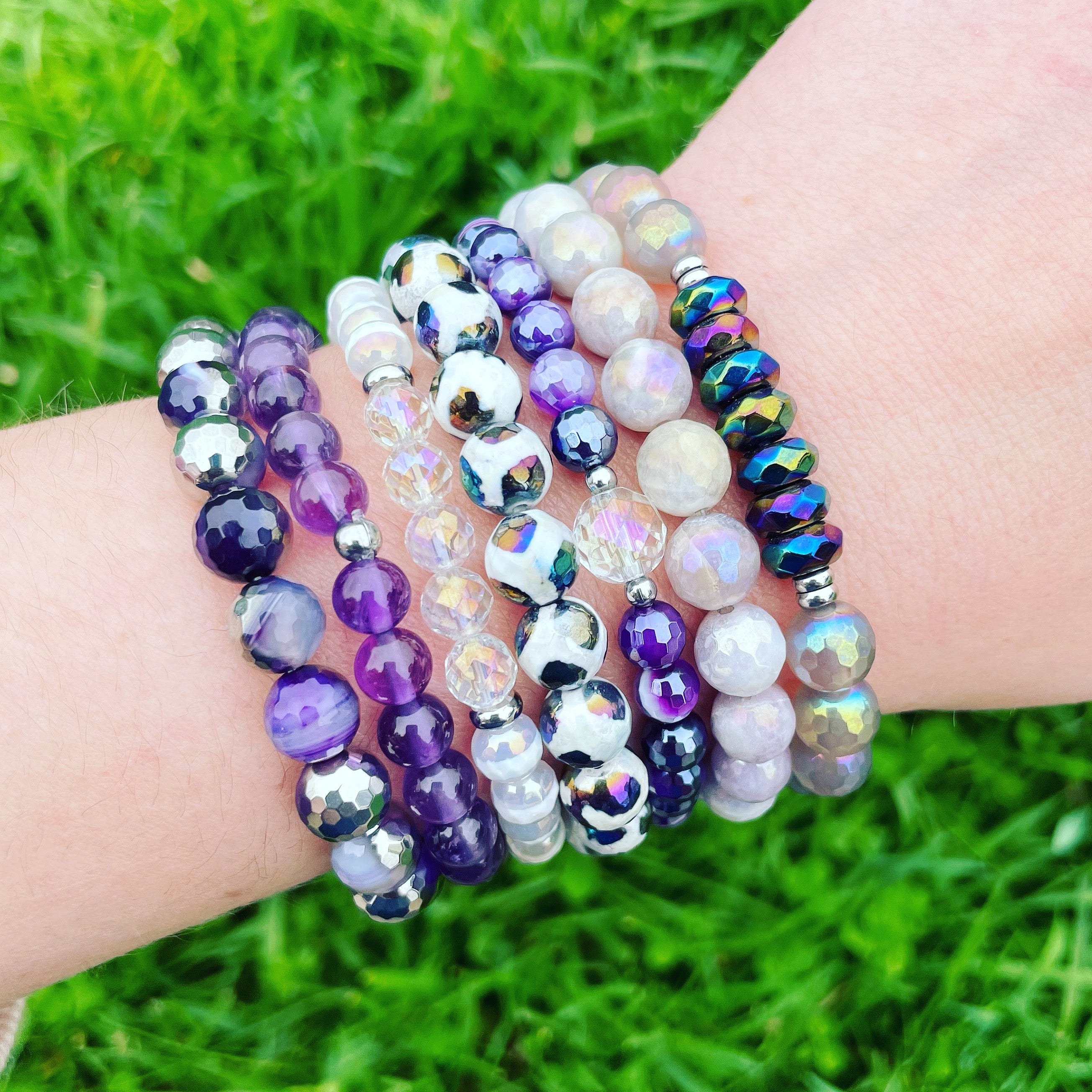 Brave & Bold - Silver Purple Agate Faceted Mixed Metals Stacker Bracelet