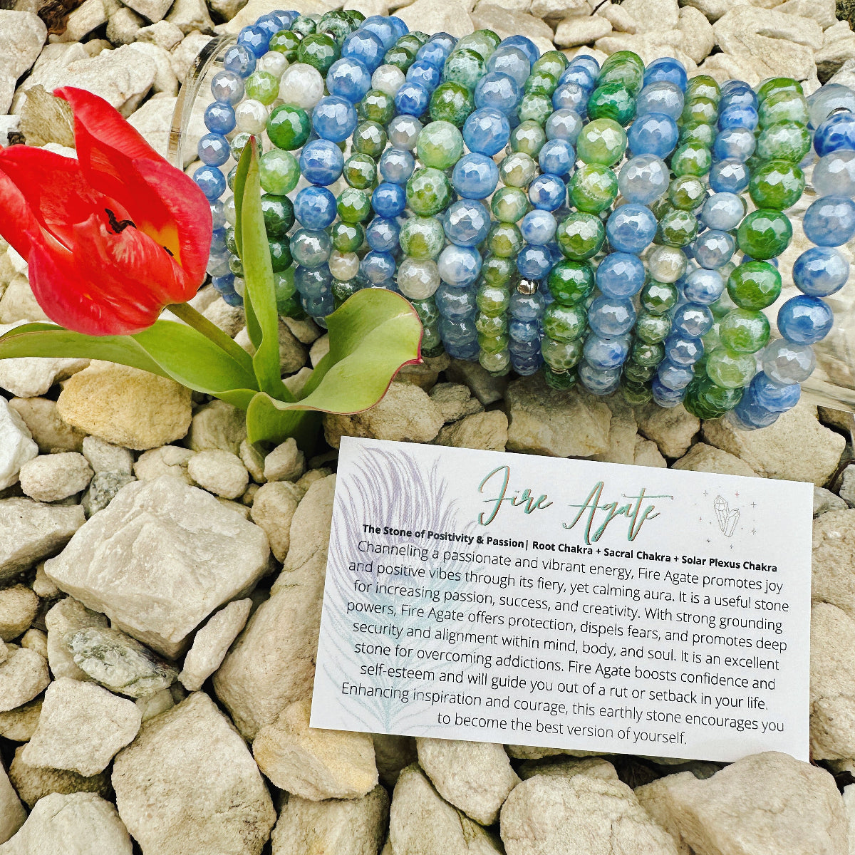 Positivity & Passion - Green Fire Agate Stacker Bracelet